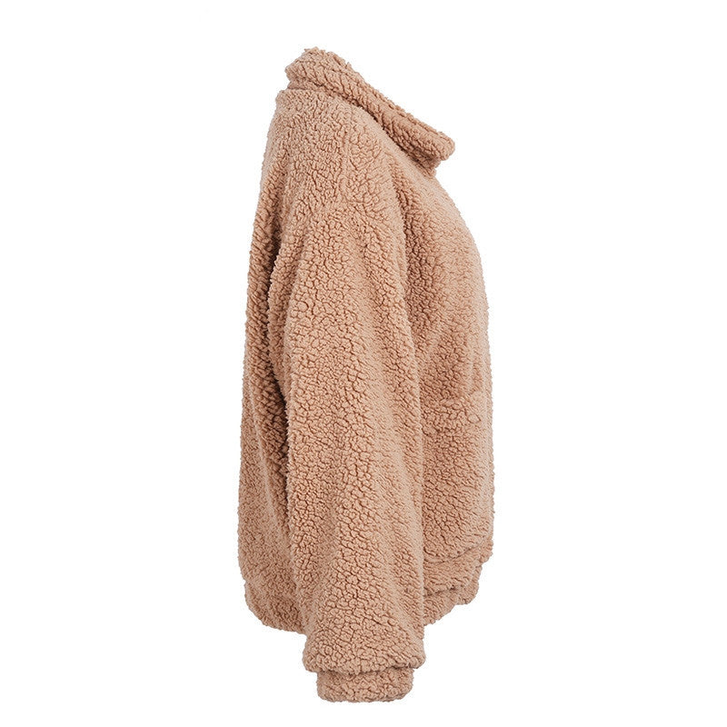 Cappotto oversize in finta lana d’agnello, giacca invernale nera calda e pelosa, capospalla autunnale da donna