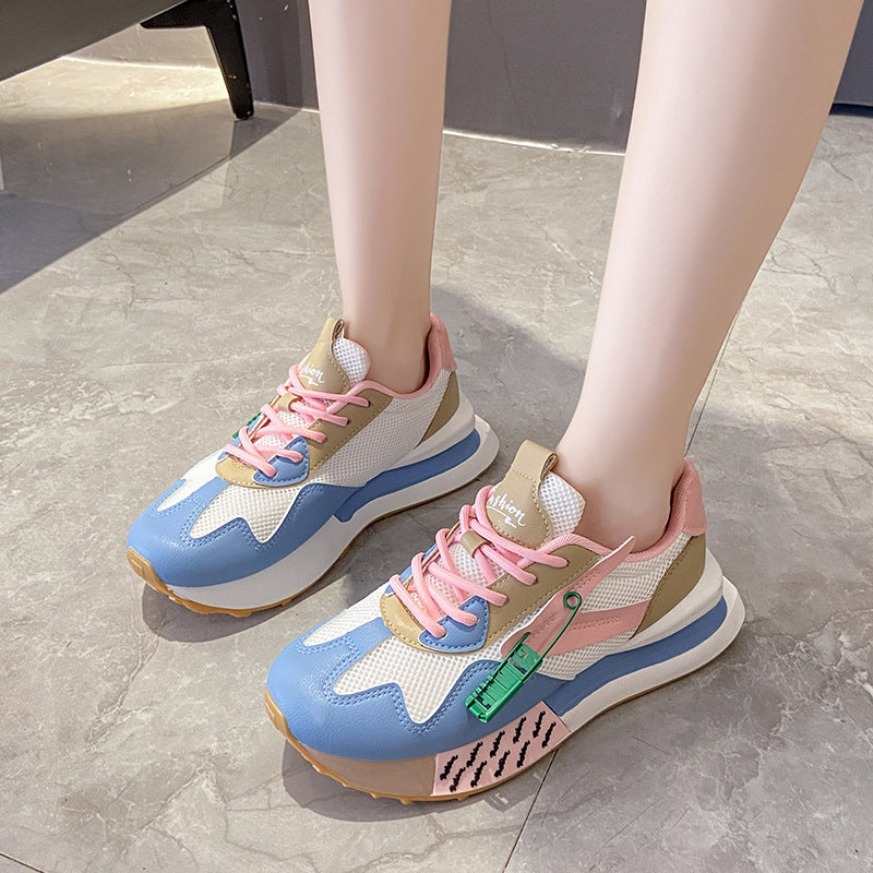 Daddy, sneaker da donna in Argan, traspirante, estiva, in vera pelle, con suola spessa