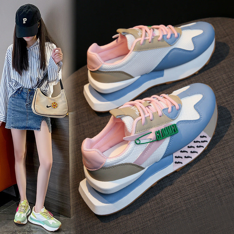 Daddy, sneaker da donna in Argan, traspirante, estiva, in vera pelle, con suola spessa