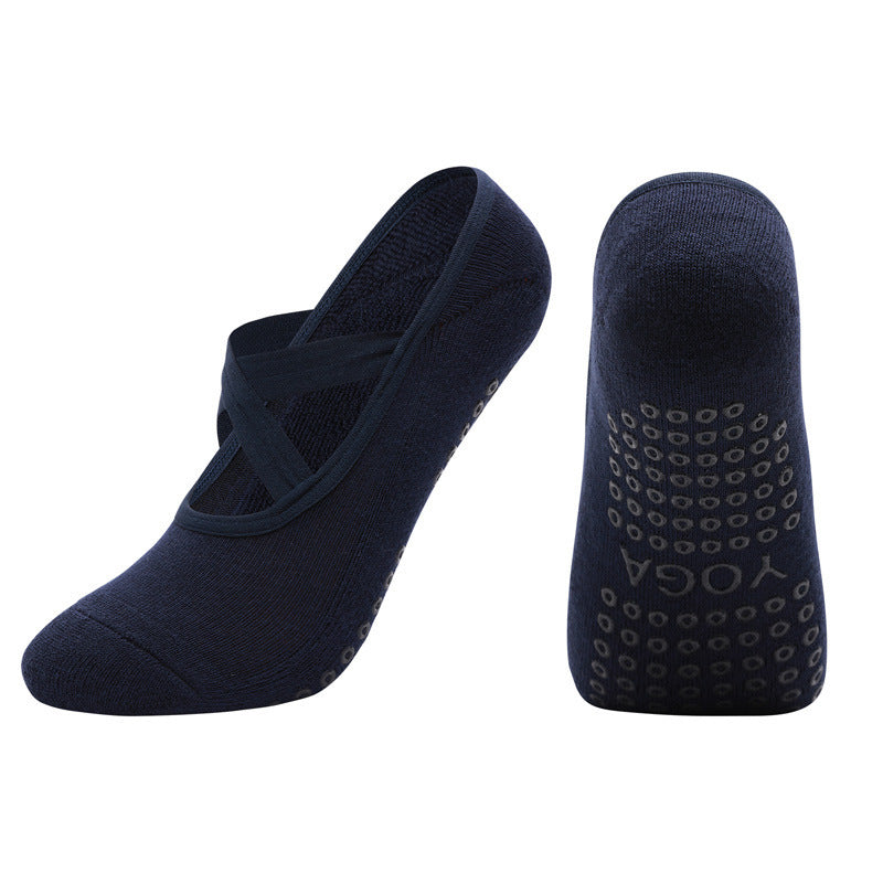 Calzini da yoga con cinturino incrociato in cotone antibatterico da donna con colla antiscivolo