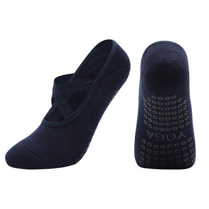 Calzini da yoga con cinturino incrociato in cotone antibatterico da donna con colla antiscivolo