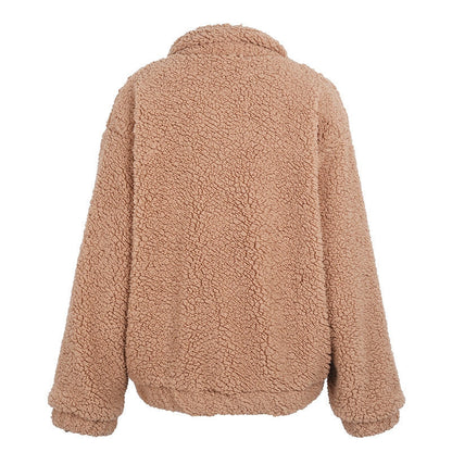 Cappotto oversize in finta lana d’agnello, giacca invernale nera calda e pelosa, capospalla autunnale da donna