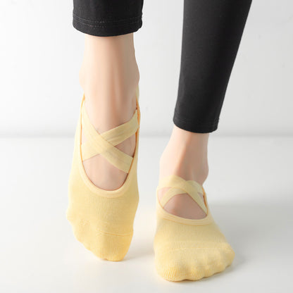 Calzini da yoga con cinturino incrociato in cotone antibatterico da donna con colla antiscivolo