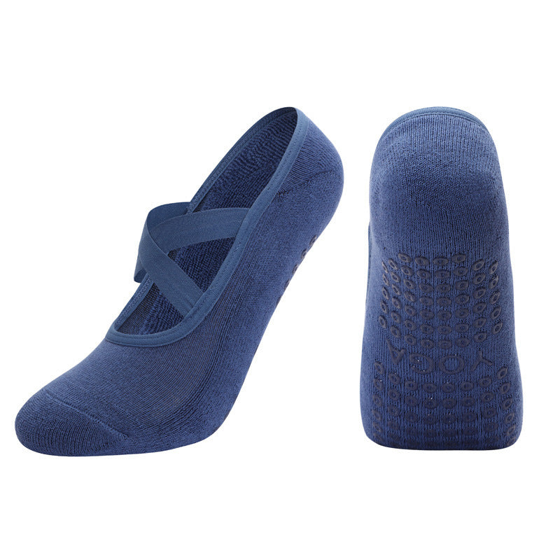 Calzini da yoga con cinturino incrociato in cotone antibatterico da donna con colla antiscivolo