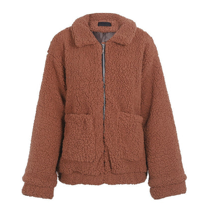 Cappotto oversize in finta lana d’agnello, giacca invernale nera calda e pelosa, capospalla autunnale da donna