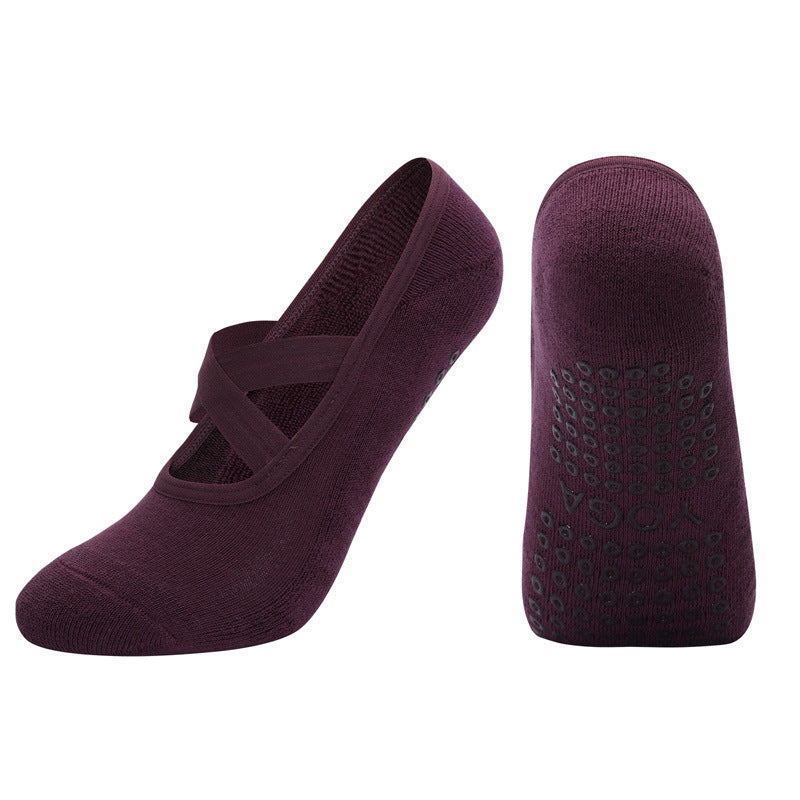 Calzini da yoga con cinturino incrociato in cotone antibatterico da donna con colla antiscivolo