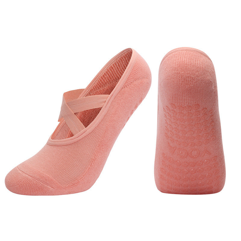 Calzini da yoga con cinturino incrociato in cotone antibatterico da donna con colla antiscivolo