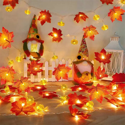 Foglie d’acero artificiali autunnali Ghirlanda di zucca Luci a led per la decorazione natalizia Foglie d'acero artificiali autunnali Ghirlanda di zucca Luci a led per la decorazione natalizia Festa del Ringraziamento Decorazione di Halloween fai da te