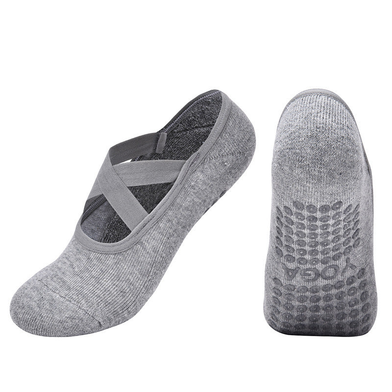 Calzini da yoga con cinturino incrociato in cotone antibatterico da donna con colla antiscivolo