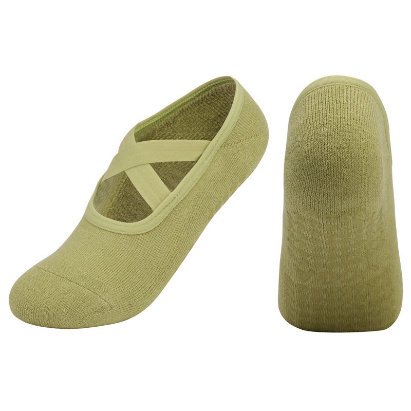 Calzini da yoga con cinturino incrociato in cotone antibatterico da donna con colla antiscivolo