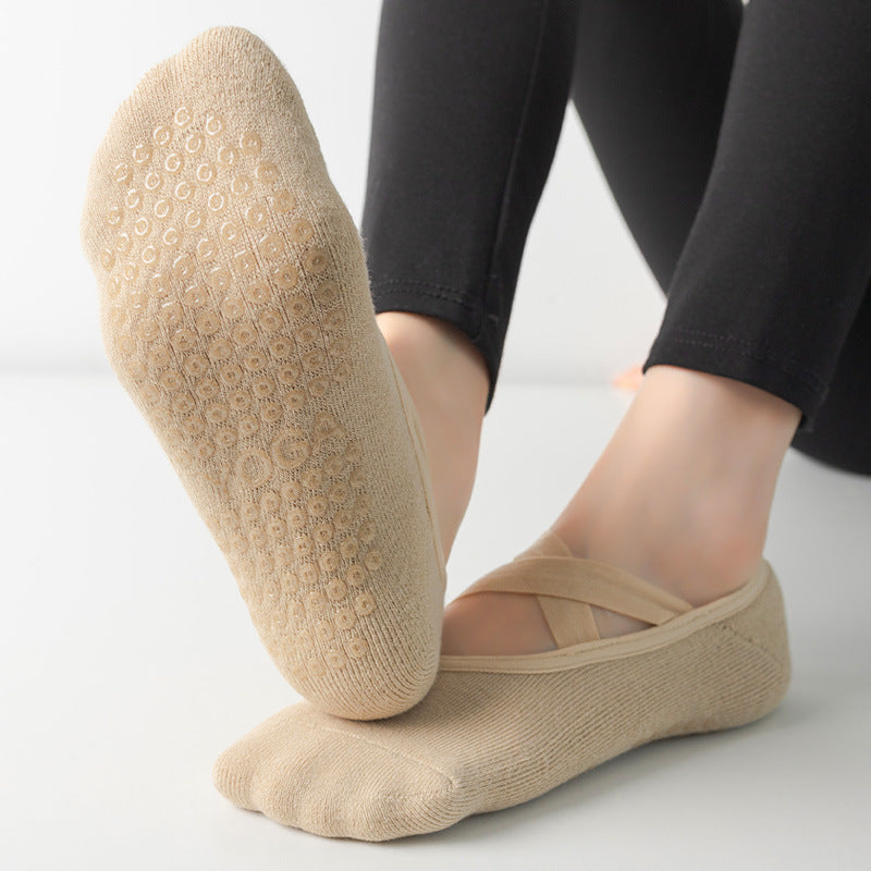 Calzini da yoga con cinturino incrociato in cotone antibatterico da donna con colla antiscivolo