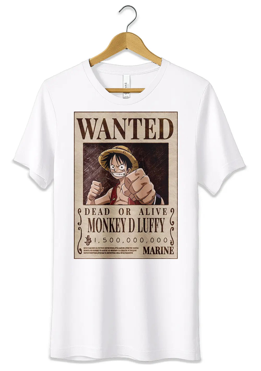 T-Shirt Maglietta Anime Monkey D Luffy Rubber Manifesto Wanted One Piece
